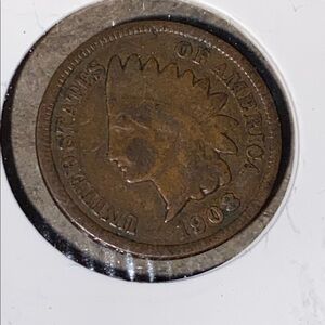 Antique 1908 Indian Head One Cent Copper Coin USA